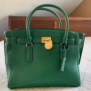 Women's Michael Kors Green Leather Satchel Handbag